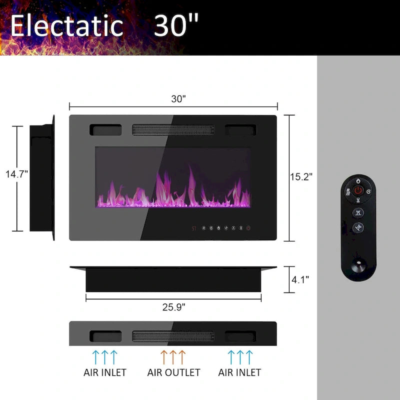 30 Recessed Electric Fireplace High Glossy TV Stand Combo Fireplace