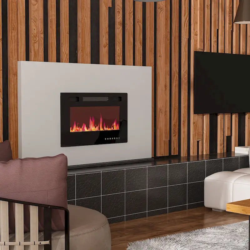 30 Recessed Electric Fireplace High Glossy TV Stand Combo Fireplace