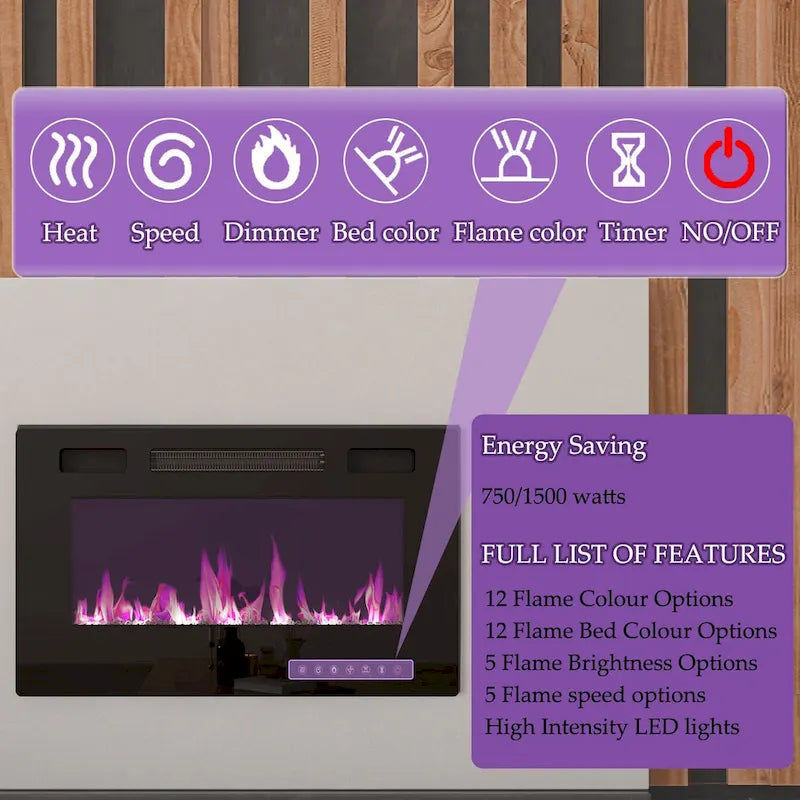 30 Recessed Electric Fireplace High Glossy TV Stand Combo Fireplace