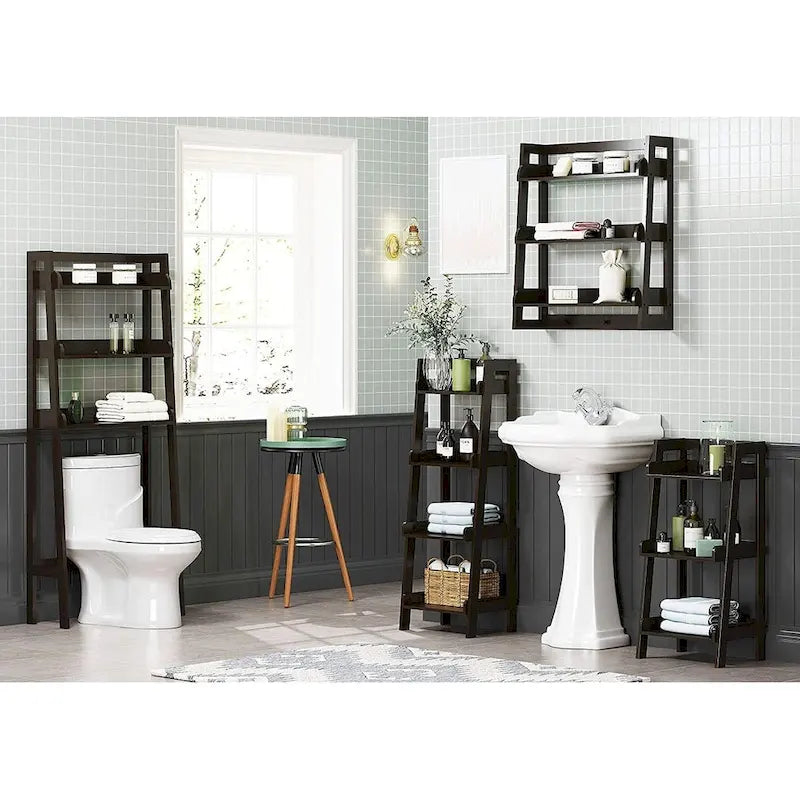 4-Tier Ladder Shelf, Bathroom Shelf Freestanding, 4-Shelf Spacesaver Open Wood Shelving Unit, Ladder Shelf