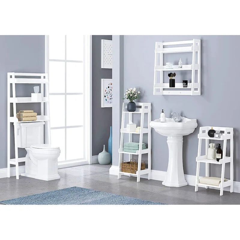 4-Tier Ladder Shelf, Bathroom Shelf Freestanding, 4-Shelf Spacesaver Open Wood Shelving Unit, Ladder Shelf