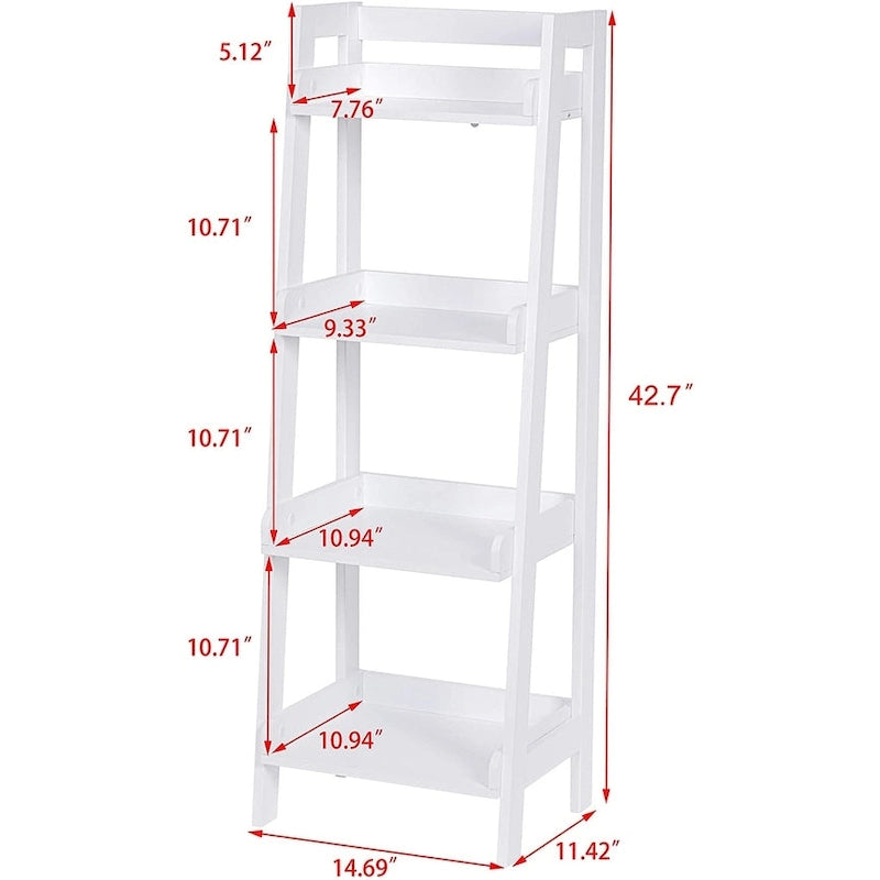 4-Tier Ladder Shelf, Bathroom Shelf Freestanding, 4-Shelf Spacesaver Open Wood Shelving Unit, Ladder Shelf