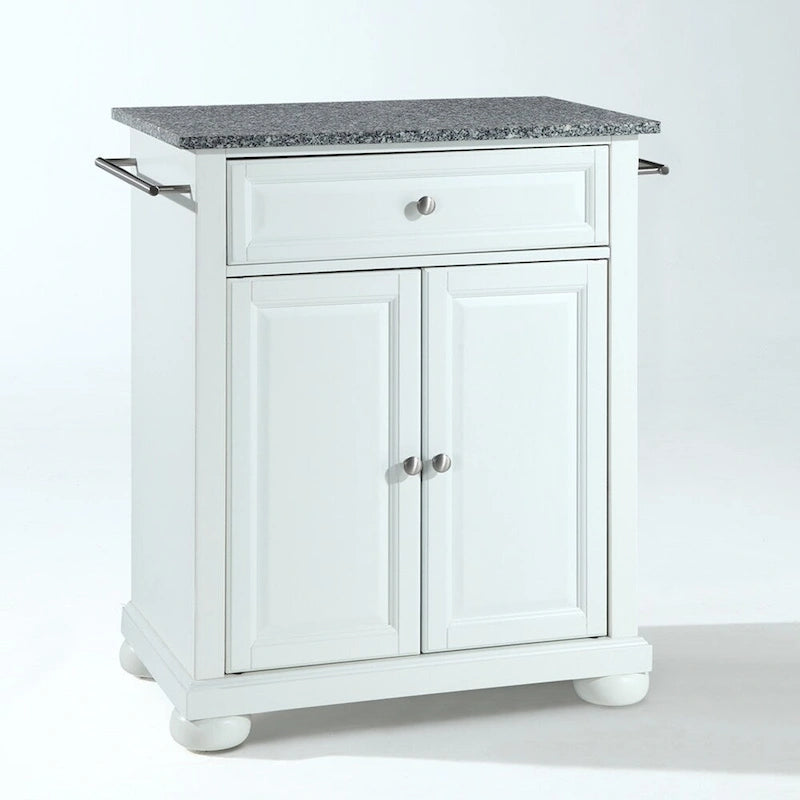 Solid Granite Top Portable Kitchen Island in White Finish - 18d x 31w x 33.5h