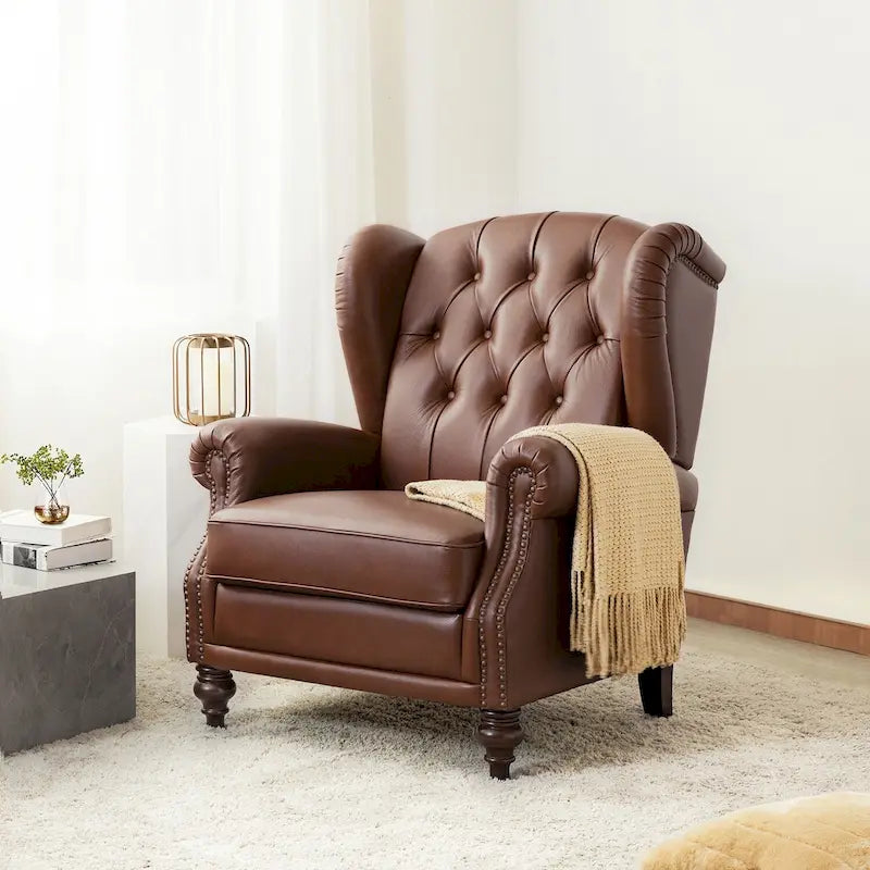 Classic Leather Armchair with Nailhead Trim