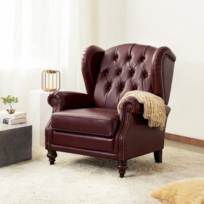 Classic Leather Armchair with Nailhead Trim