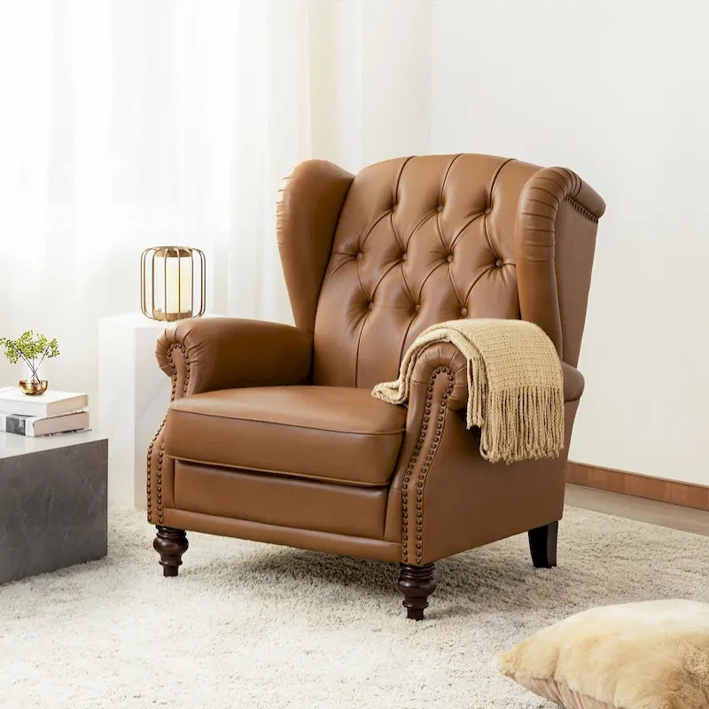 Classic Leather Armchair with Nailhead Trim