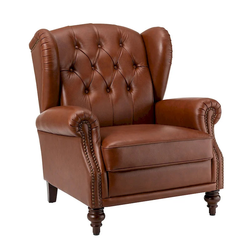 Classic Leather Armchair with Nailhead Trim