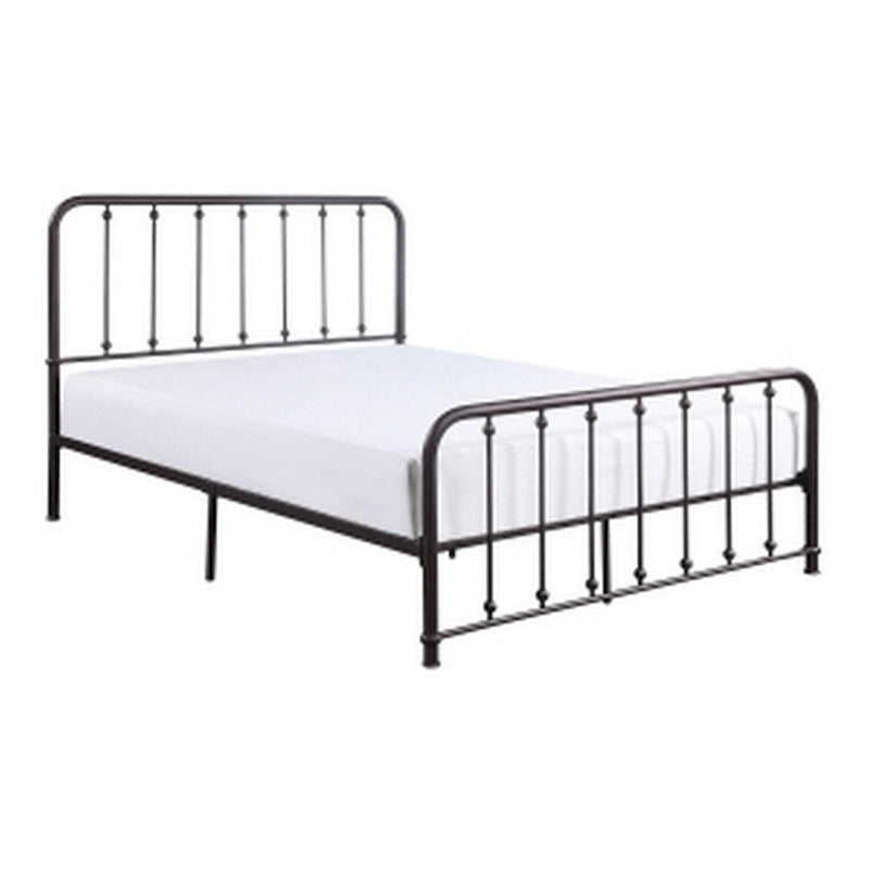 Queen Bed, Vertical Slatted Headboard, Footboard, Dark Bronze Metal