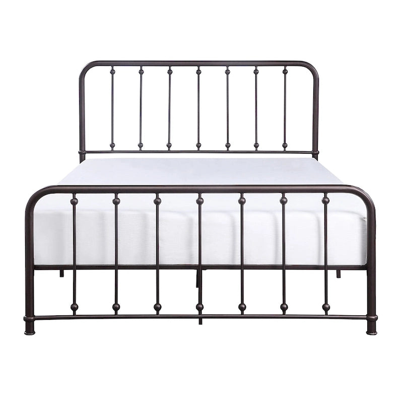 Queen Bed, Vertical Slatted Headboard, Footboard, Dark Bronze Metal