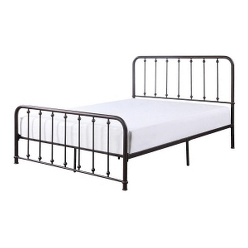 Queen Bed, Vertical Slatted Headboard, Footboard, Dark Bronze Metal