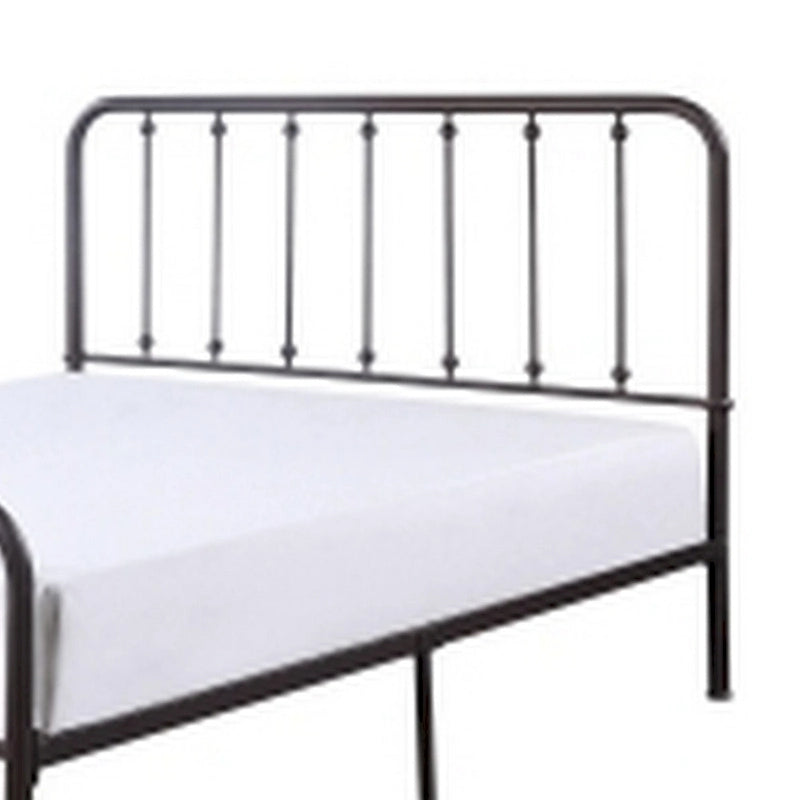 Queen Bed, Vertical Slatted Headboard, Footboard, Dark Bronze Metal