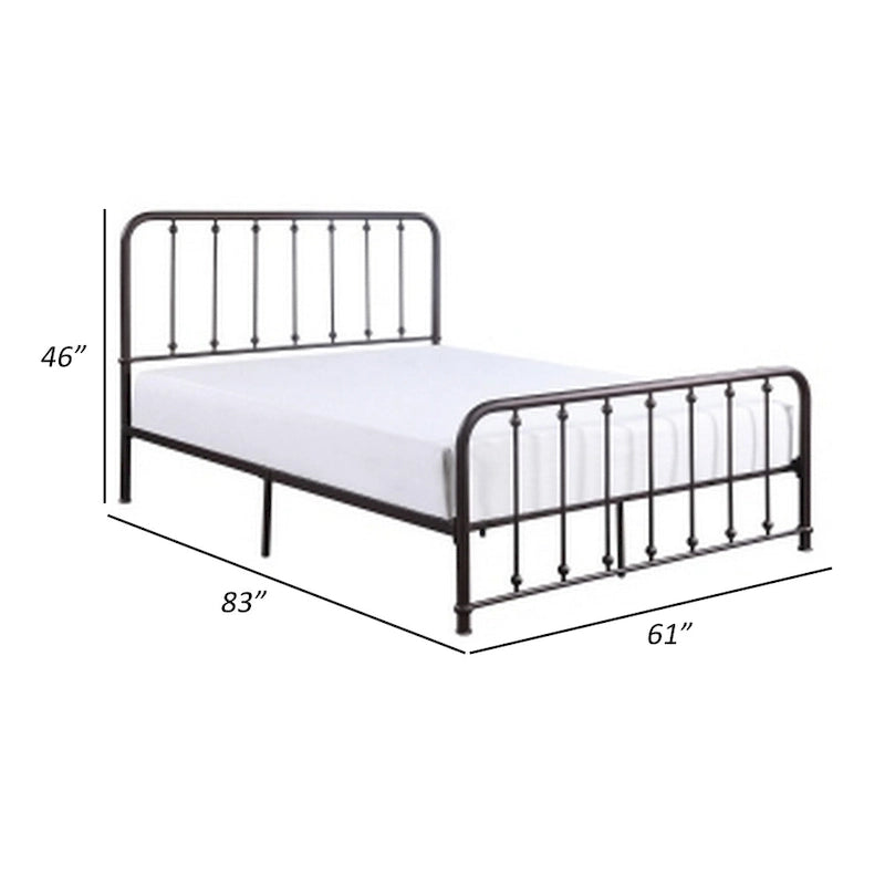 Queen Bed, Vertical Slatted Headboard, Footboard, Dark Bronze Metal