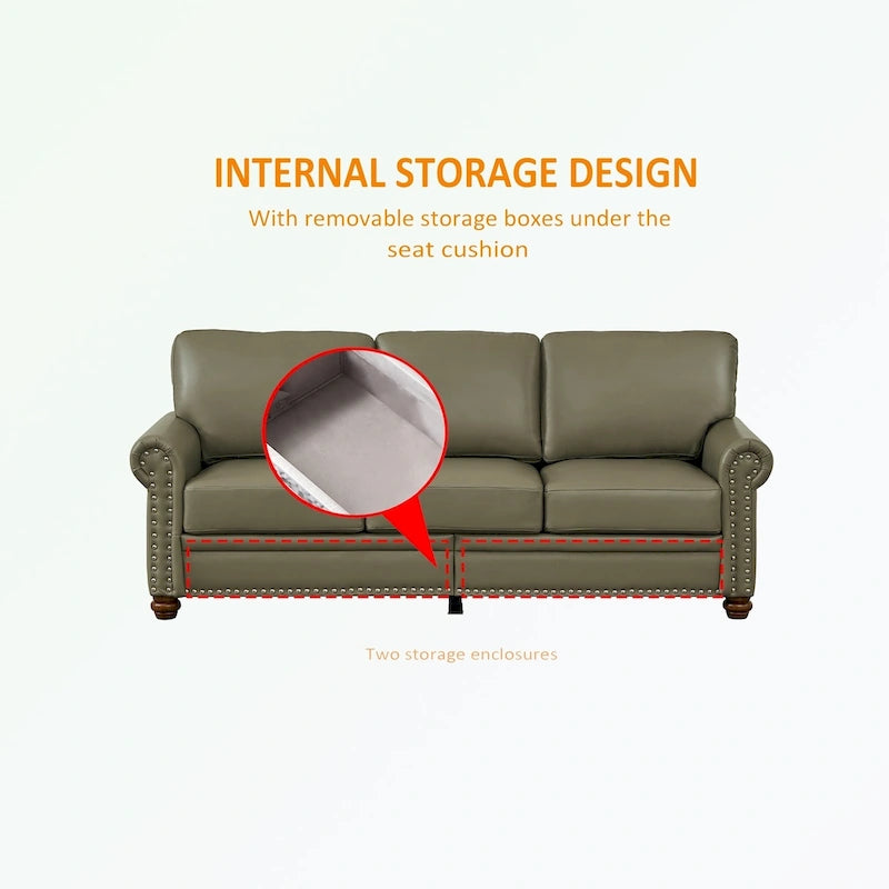 3 Seat Sofa with Rubber wood Legs and Nails finish