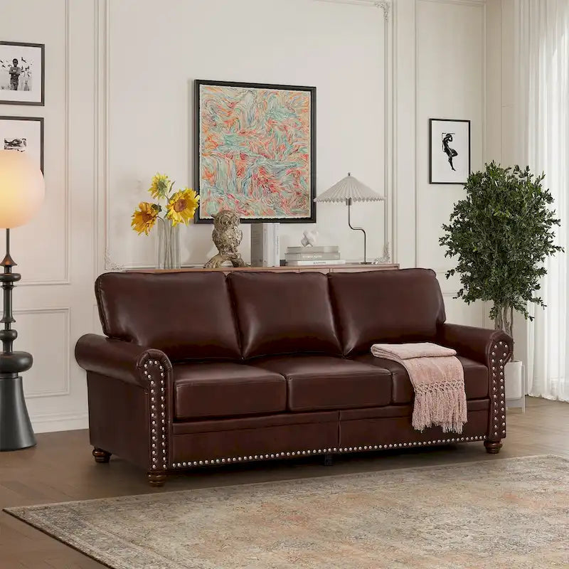 3 Seat Sofa with Rubber wood Legs and Nails finish