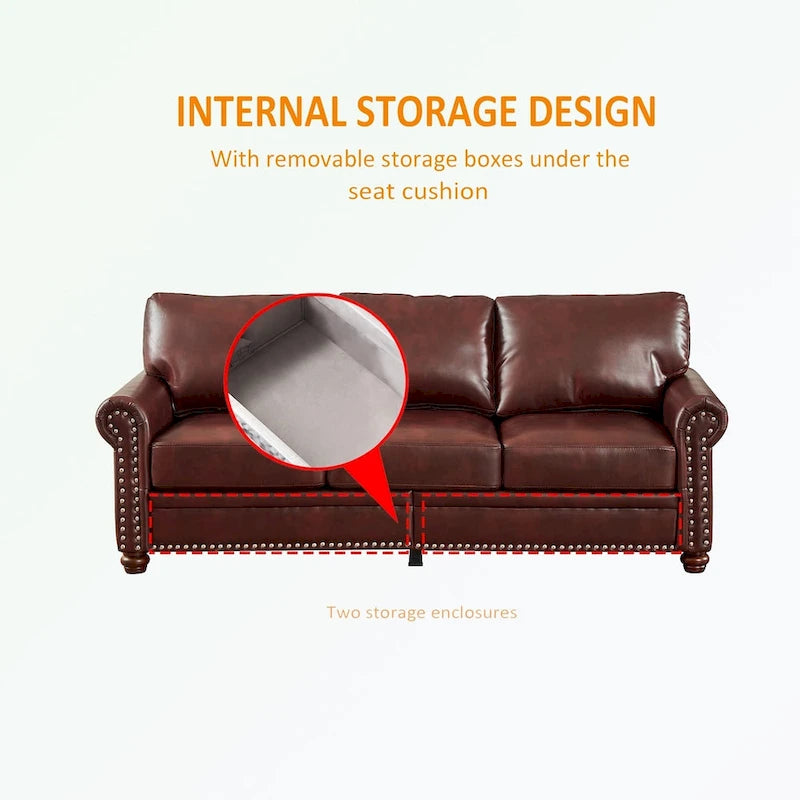 3 Seat Sofa with Rubber wood Legs and Nails finish