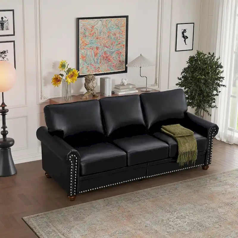 3 Seat Sofa with Rubber wood Legs and Nails finish