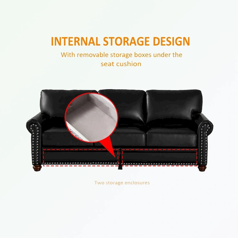 3 Seat Sofa with Rubber wood Legs and Nails finish