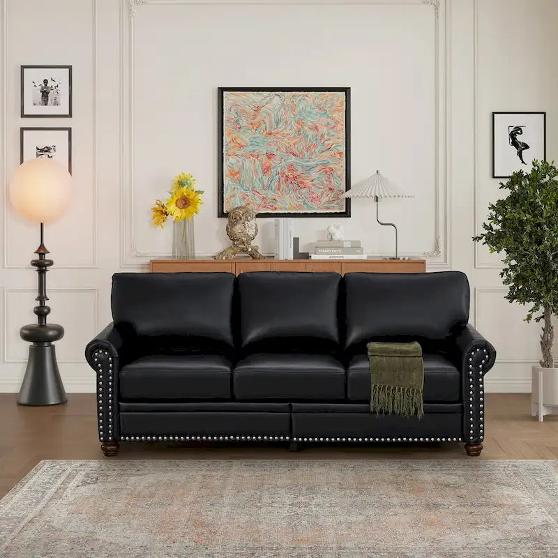 3 Seat Sofa with Rubber wood Legs and Nails finish