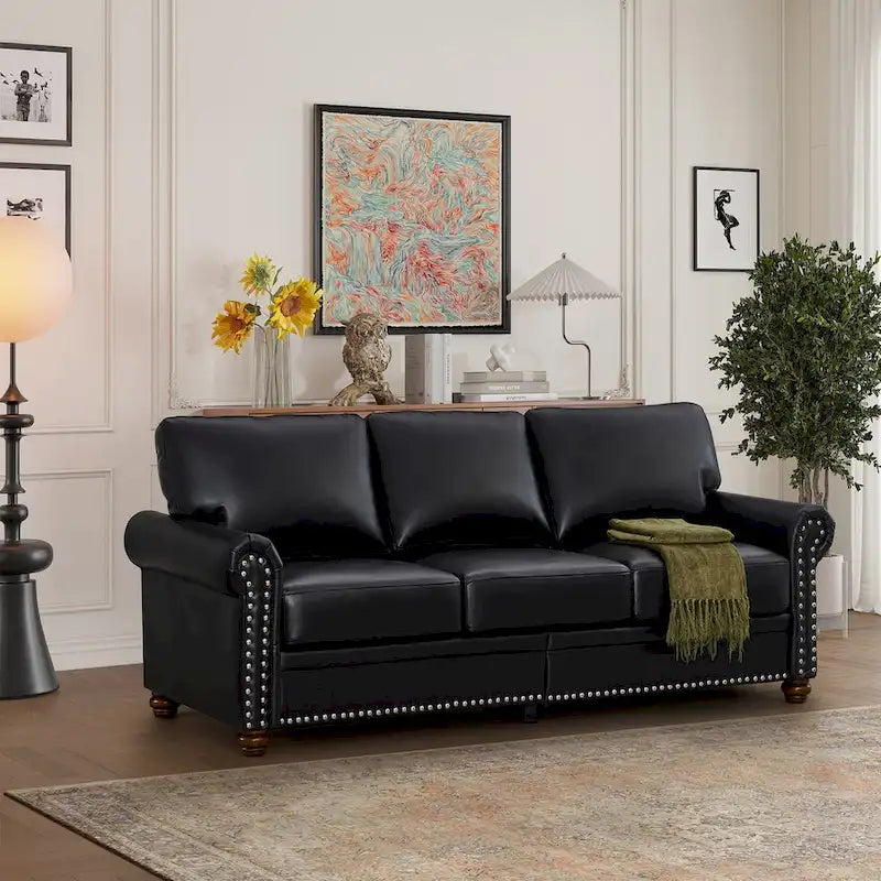 3 Seat Sofa with Rubber wood Legs and Nails finish