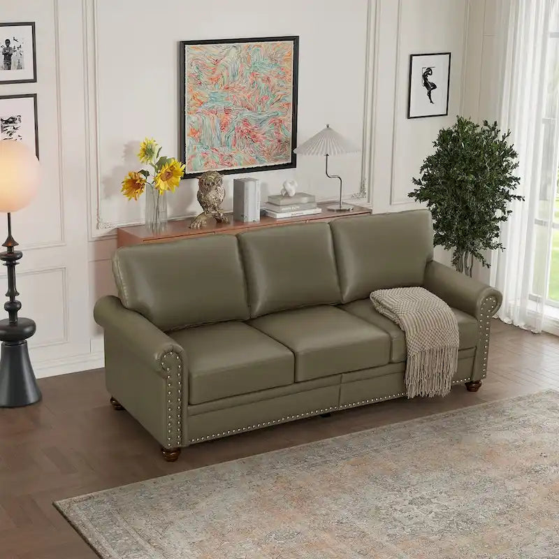 3 Seat Sofa with Rubber wood Legs and Nails finish