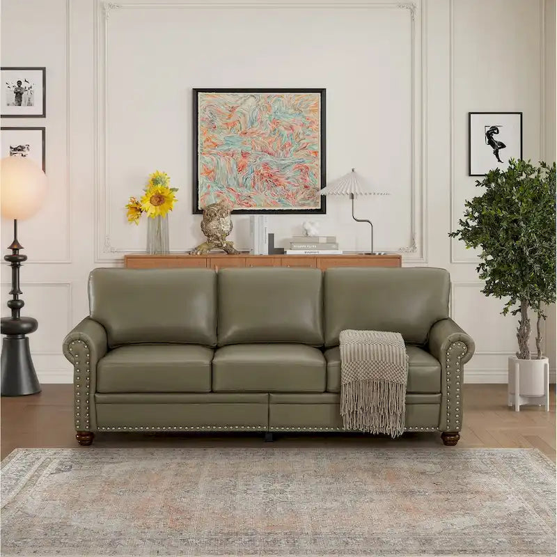 3 Seat Sofa with Rubber wood Legs and Nails finish
