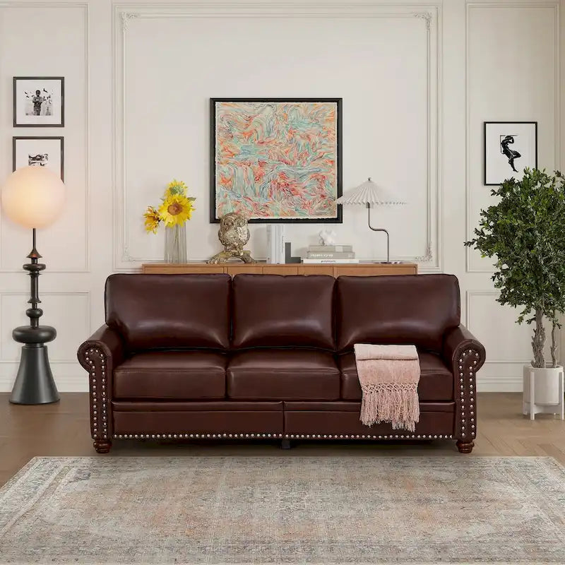 3 Seat Sofa with Rubber wood Legs and Nails finish
