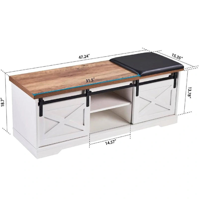 Entryway Storage Shoe Bench with Leather Cushion