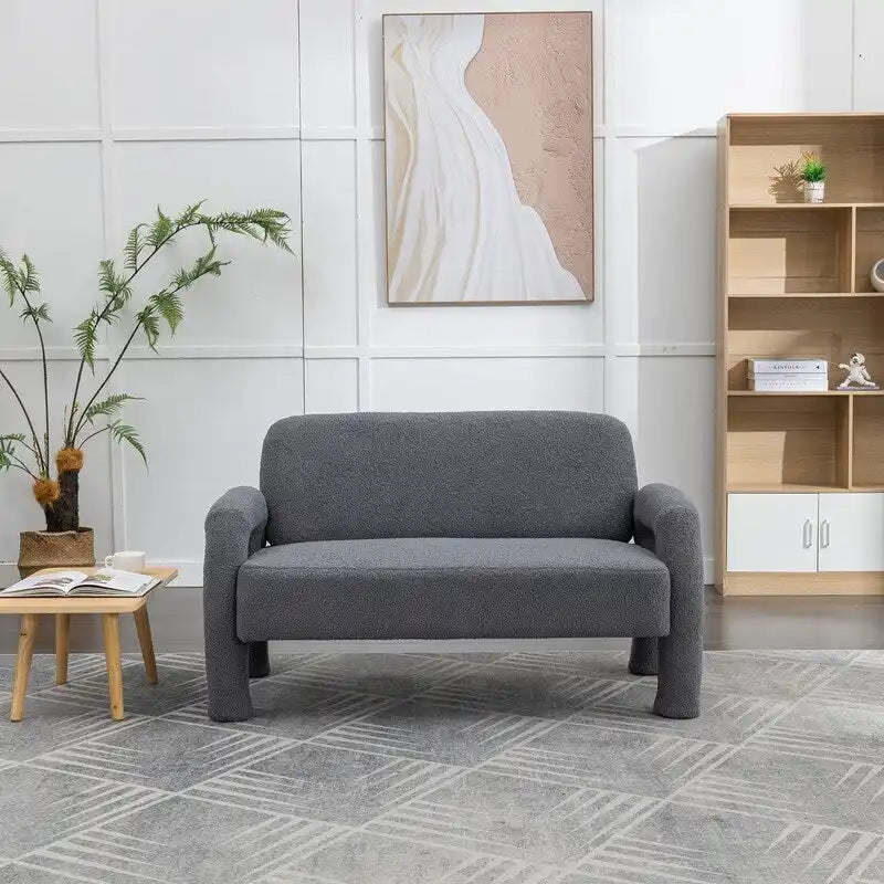 Mid-Century Modern Solid Wood Curved Sofa