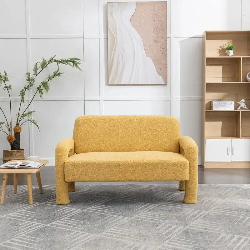 Mid-Century Modern Solid Wood Curved Sofa
