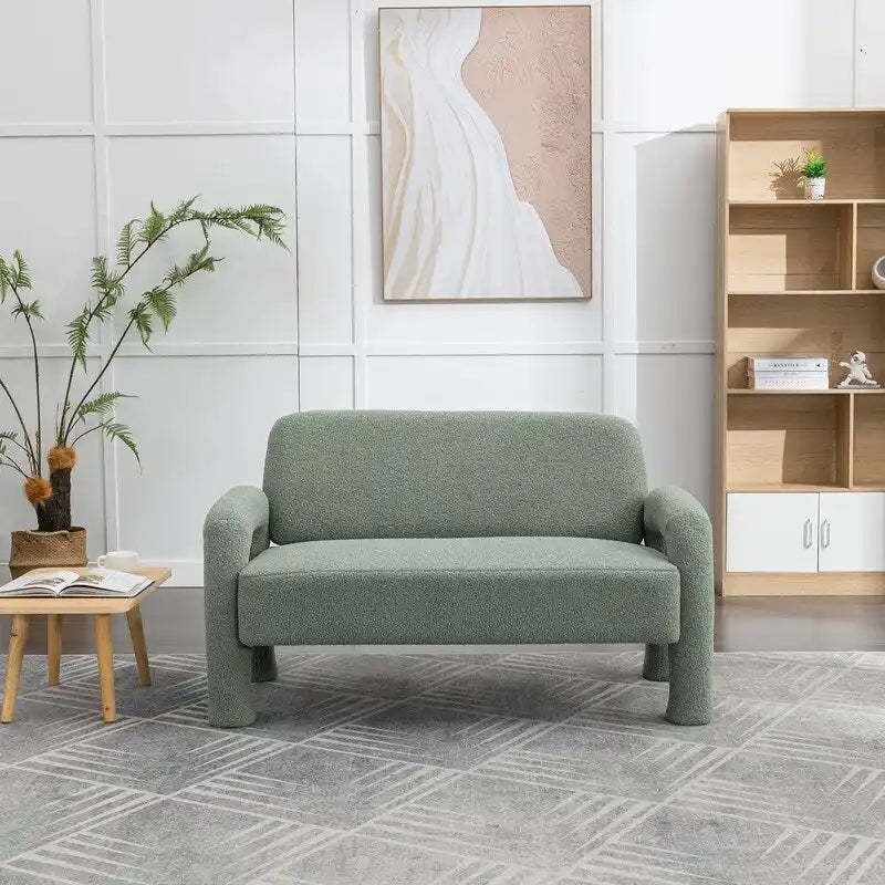 Mid-Century Modern Solid Wood Curved Sofa
