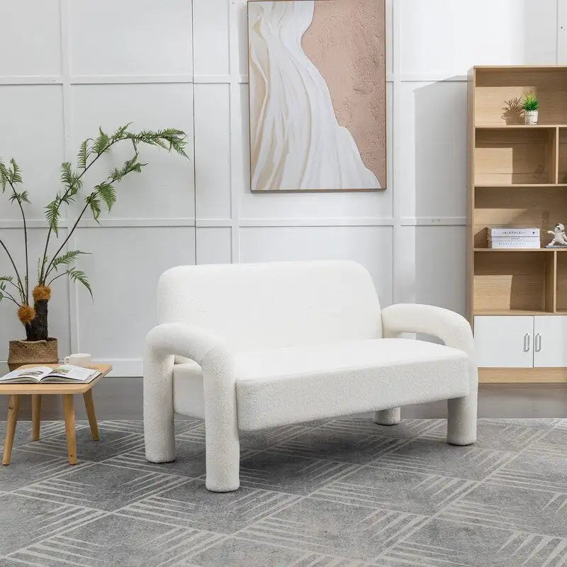Mid-Century Modern Solid Wood Curved Sofa