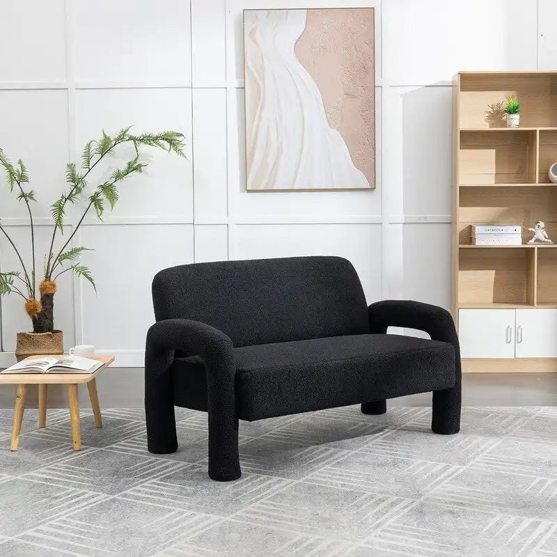 Mid-Century Modern Solid Wood Curved Sofa
