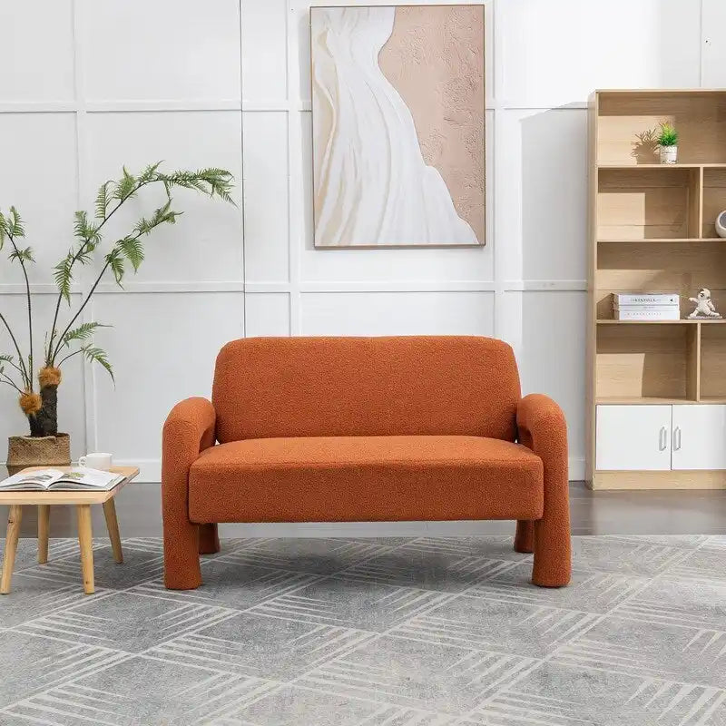 Mid-Century Modern Solid Wood Curved Sofa