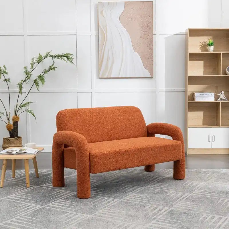 Mid-Century Modern Solid Wood Curved Sofa