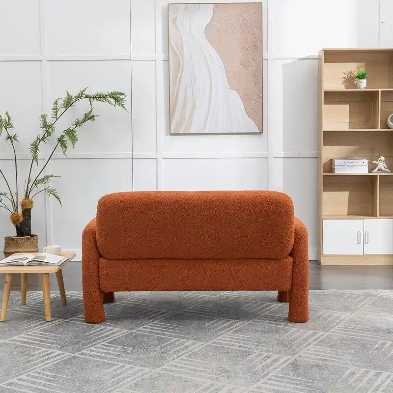 Mid-Century Modern Solid Wood Curved Sofa