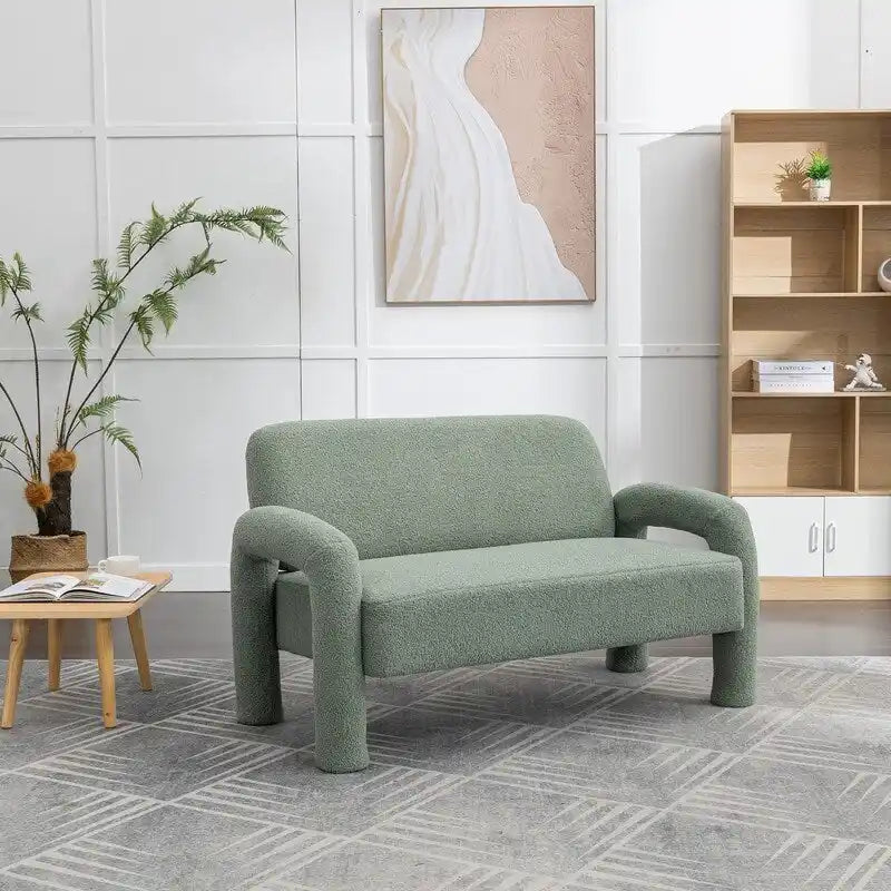Mid-Century Modern Solid Wood Curved Sofa