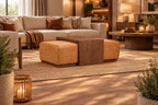 Poly & Bark Jarmo Ottoman with Adjustable Walnut Table - Full Grain Genuine Italian Leather