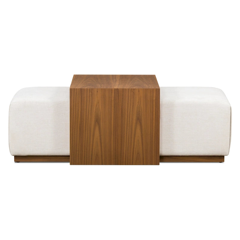 Ottoman with Adjustable Walnut Table - Full Grain Genuine Leather