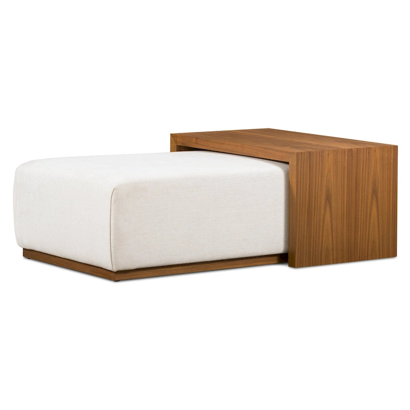 Ottoman with Adjustable Walnut Table - Full Grain Genuine Leather