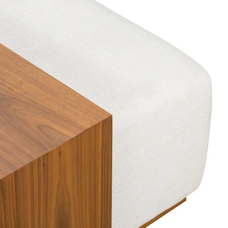 Ottoman with Adjustable Walnut Table - Full Grain Genuine Leather