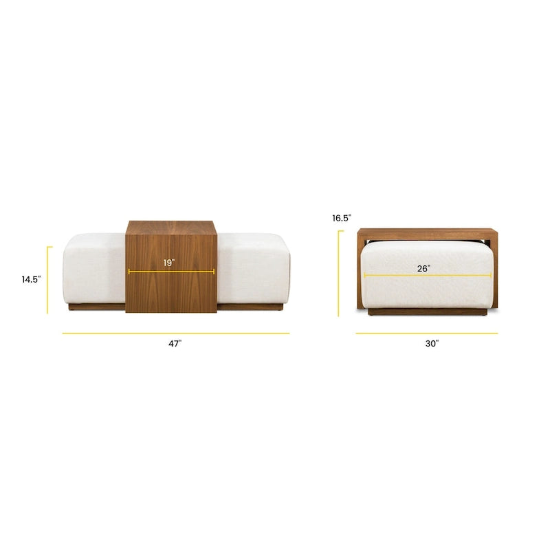 Ottoman with Adjustable Walnut Table - Full Grain Genuine Leather