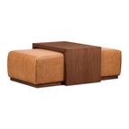 Ottoman with Adjustable Walnut Table - Full Grain Genuine Leather