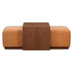 Ottoman with Adjustable Walnut Table - Full Grain Genuine Leather
