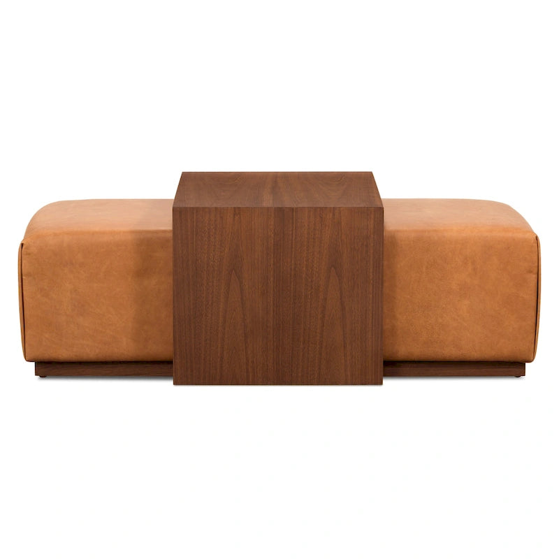 Ottoman with Adjustable Walnut Table - Full Grain Genuine Leather