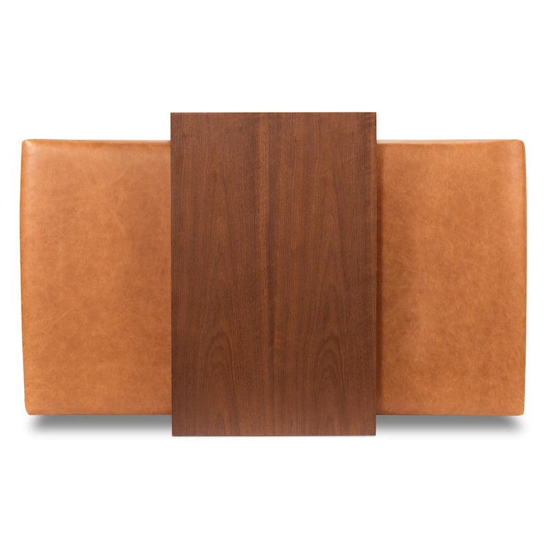 Ottoman with Adjustable Walnut Table - Full Grain Genuine Leather
