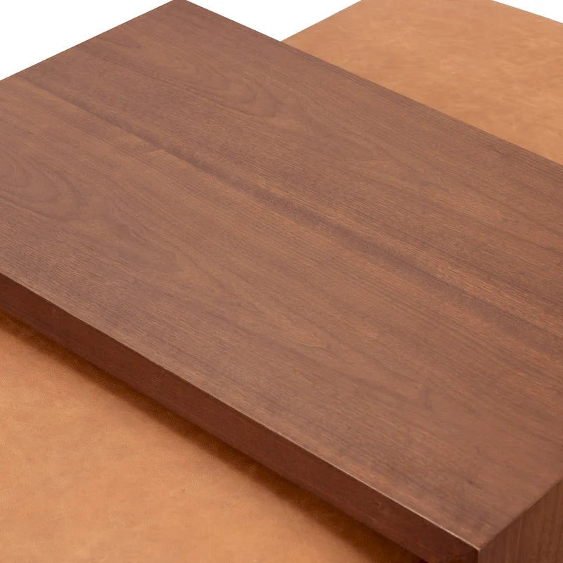 Ottoman with Adjustable Walnut Table - Full Grain Genuine Leather