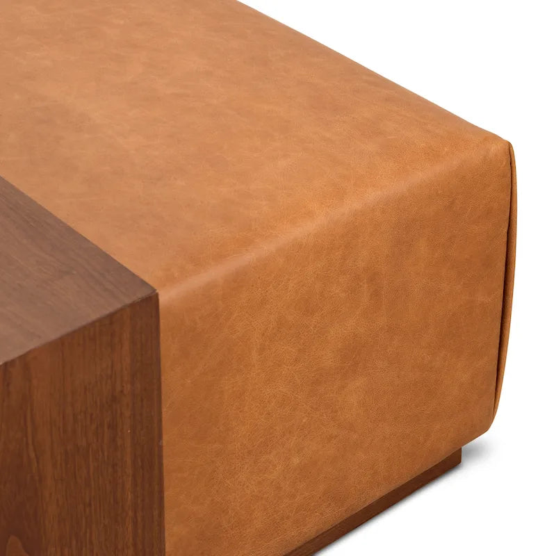 Ottoman with Adjustable Walnut Table - Full Grain Genuine Leather