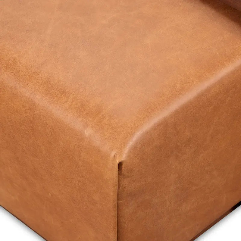 Ottoman with Adjustable Walnut Table - Full Grain Genuine Leather