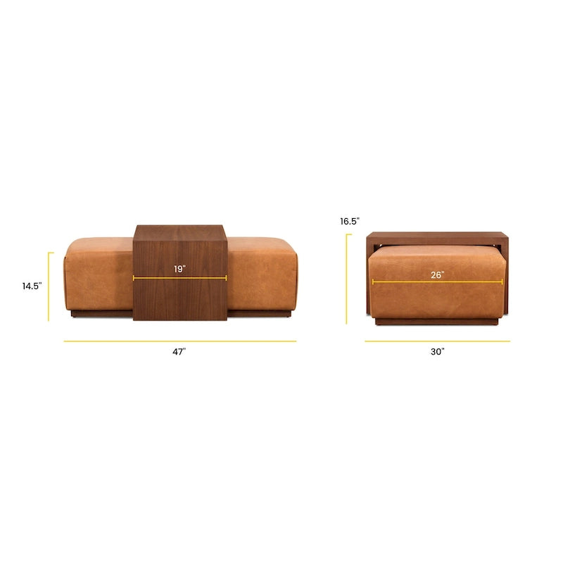Ottoman with Adjustable Walnut Table - Full Grain Genuine Leather