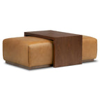 Ottoman with Adjustable Walnut Table - Full Grain Genuine Leather
